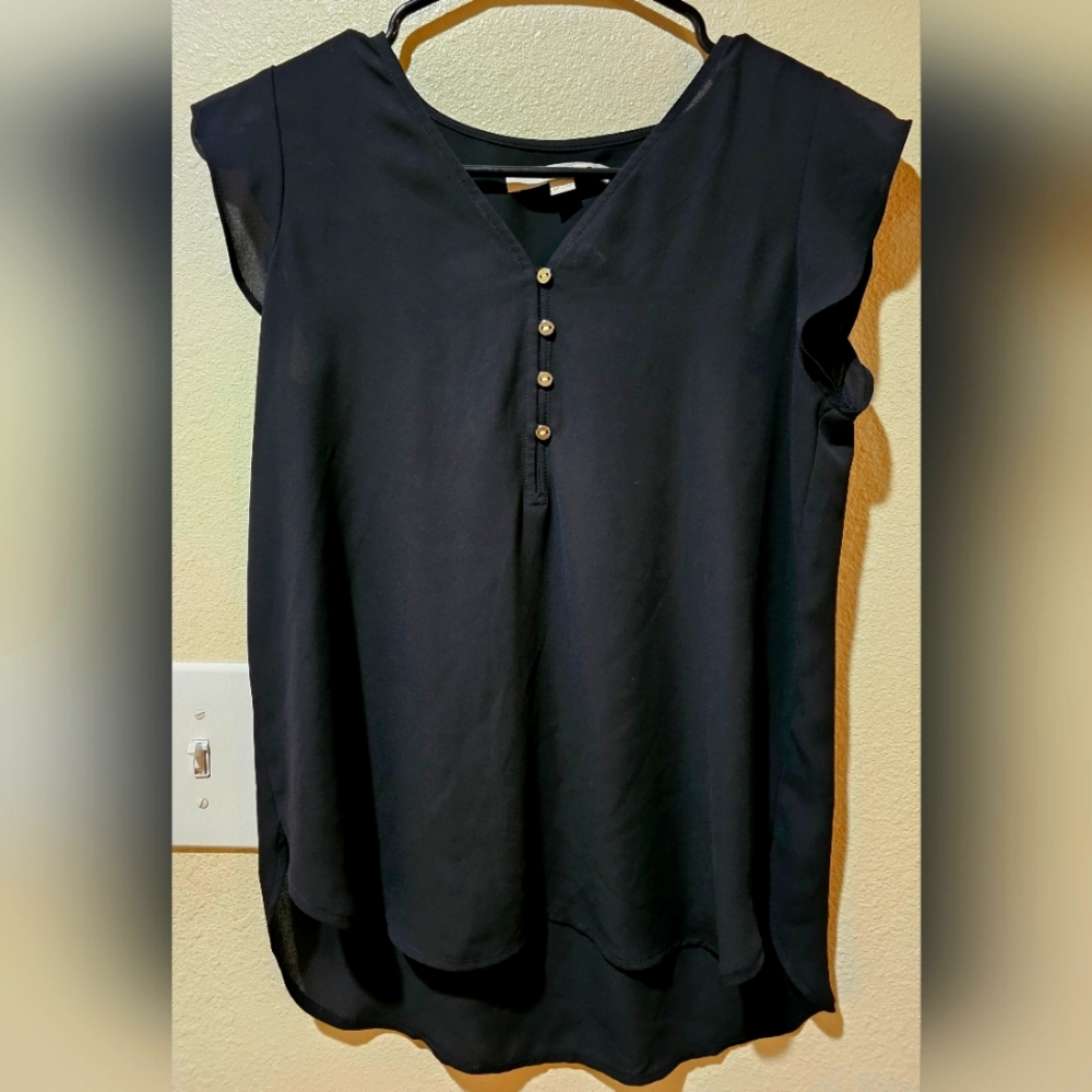 LOFT | Navy Crepe Flutter Sleeve V-Neck Blouse - Size XS Petite